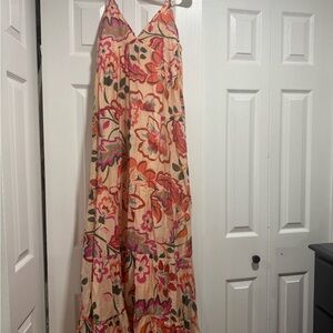 1. State Peach Floral V-Neck Tiered Maxi Dress